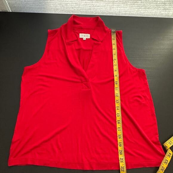 Lou & Grey Red Collared Split Neck Sleeveless Pullover Casual Top Size Medium - Picture 8 of 10